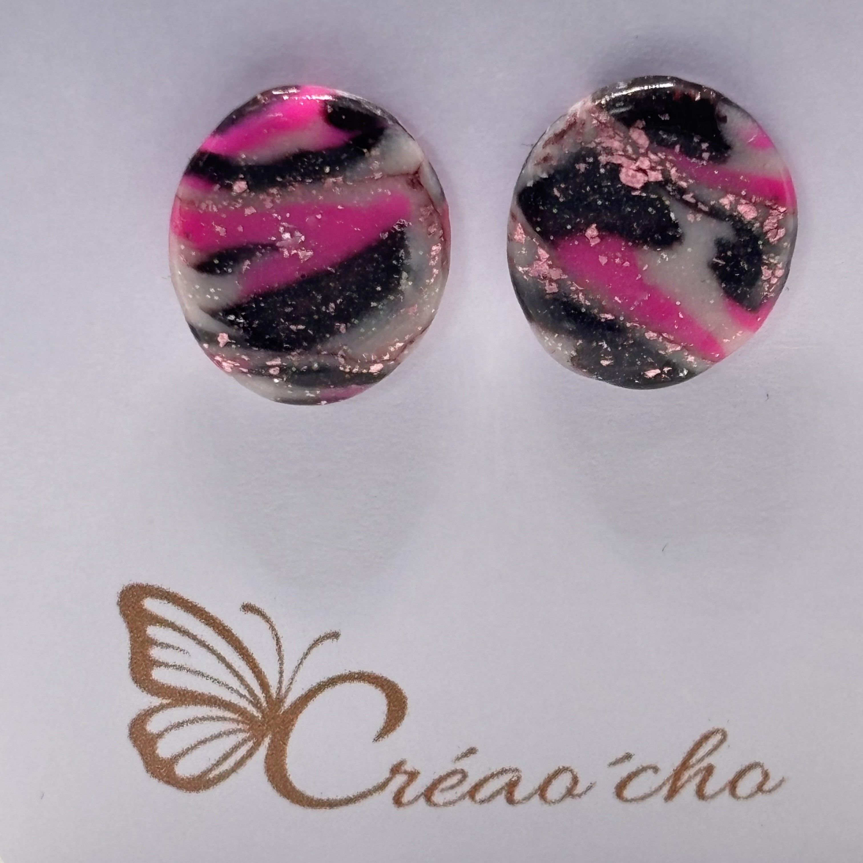 Puce ovale panaché rose/noir PC17