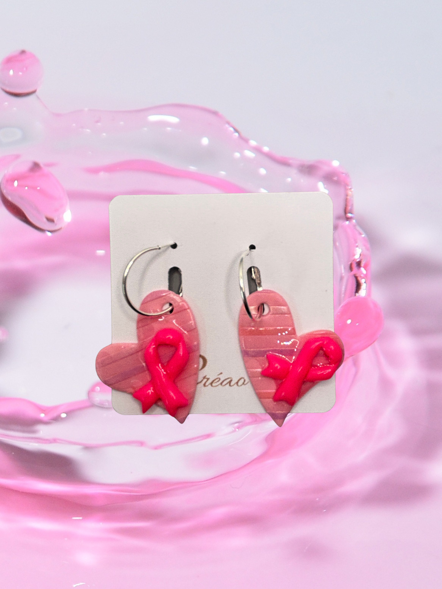 Boucles d'oreilles coeur ligné ruban vif OTR8