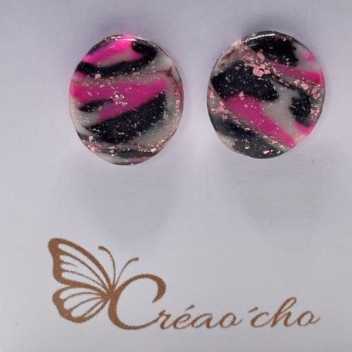 Puce ovale panaché rose/noir PC17