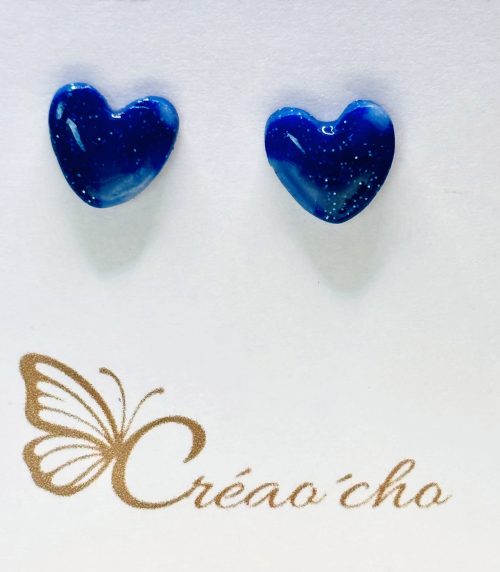 Puce coeur bleu pailleté PC36