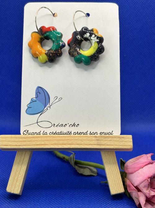 Boucles d'oreilles"Fleur pampille confetti"GFNC5