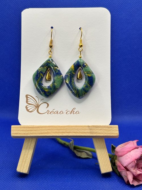 Boucles d'oreilles "Losange lagune" VUPB3