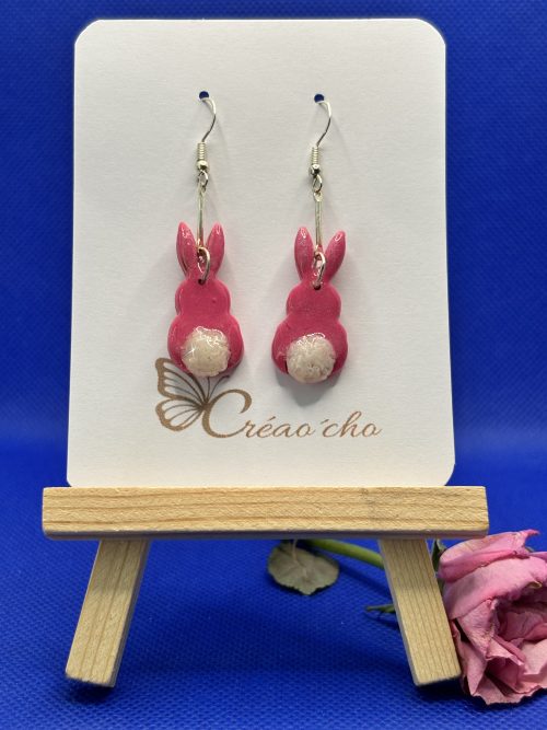 Boucles d'oreilles "Lapinou fuchia"MDR12