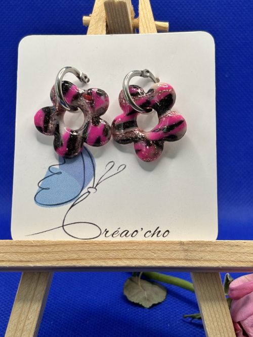 Boucles d'oreilles "Fleur rosée" MDR15