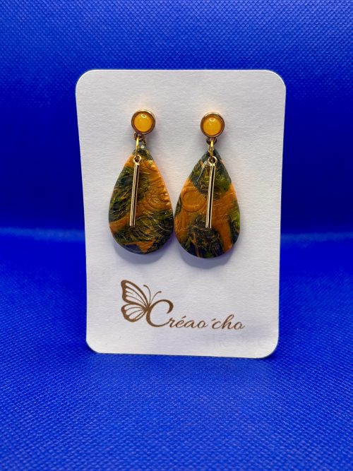 Boucles d'oreilles "Goutte ambrée" LOD6