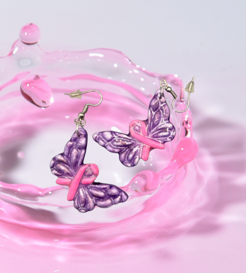 Boucles d'oreilles papillon mauve-rose OTR5