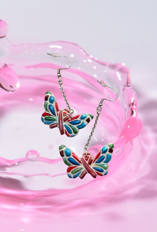 Boucles d'oreilles papillon multicolore OTR6