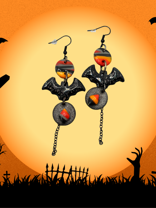 Boucles d'oreilles chauve-souris multicolore HWF4