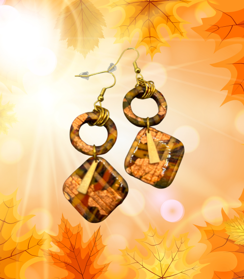 Boucles d'oreilles carré éclat forestier ATM2